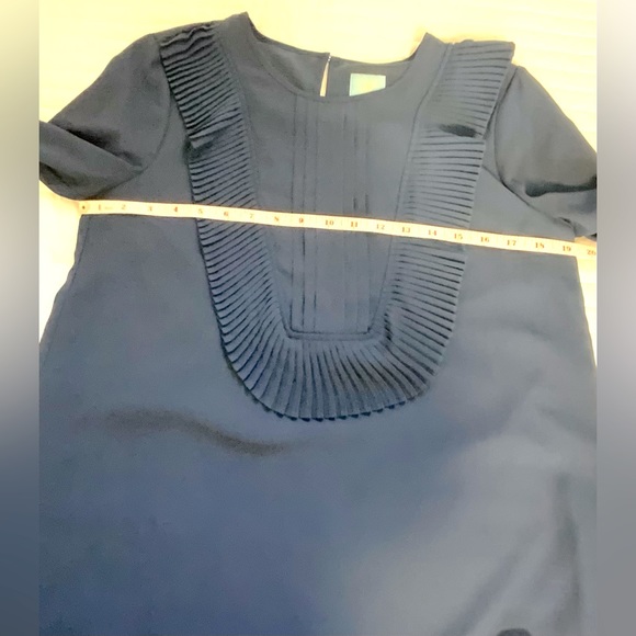 CeCe Navy Ruffle Pleated Bib Shift Dress - Picture 7 of 11